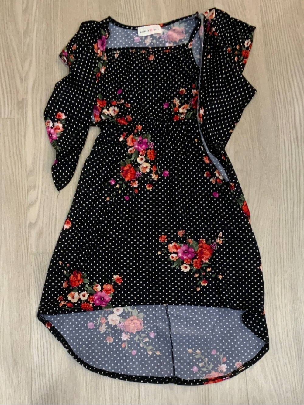 Floral Polka Dot Tie-Shoulder Kids Dress girls 10 12 floral glitter girl highlow